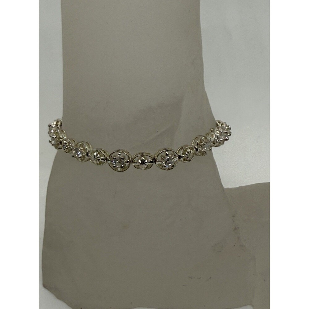 Vintage DBJ Sterling Silver 925 CZ Stones Tennis Bracelet 7", Weight 10g